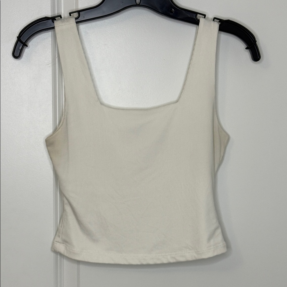 Square-Neck Ribbed Cream Tank Top